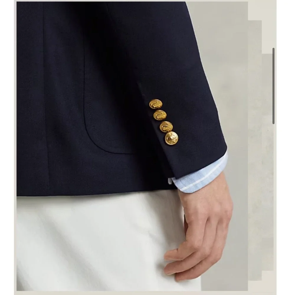 Polo Ralph Lauren Mens Navy Blue Wool Blazer Sport Coat Gold Crest Buttons NEW